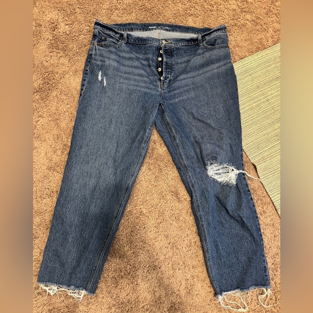 Old Navy Women's Blue Distressed Boyfriend Jeans